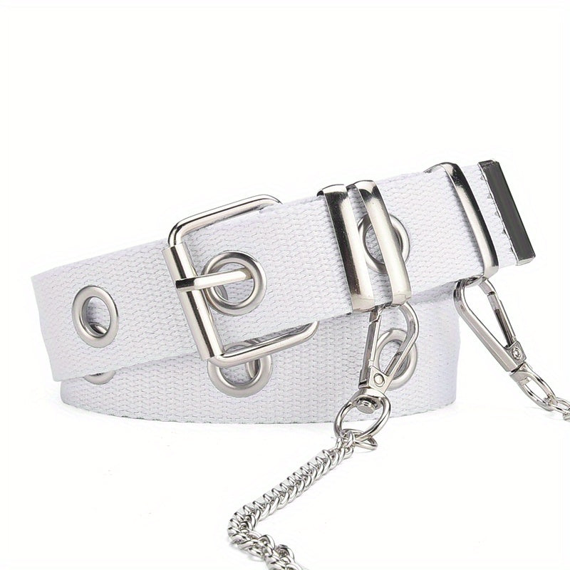 Punk Style Canvas Belt Unisex Chain Belt Hip Hop Jeans Belt