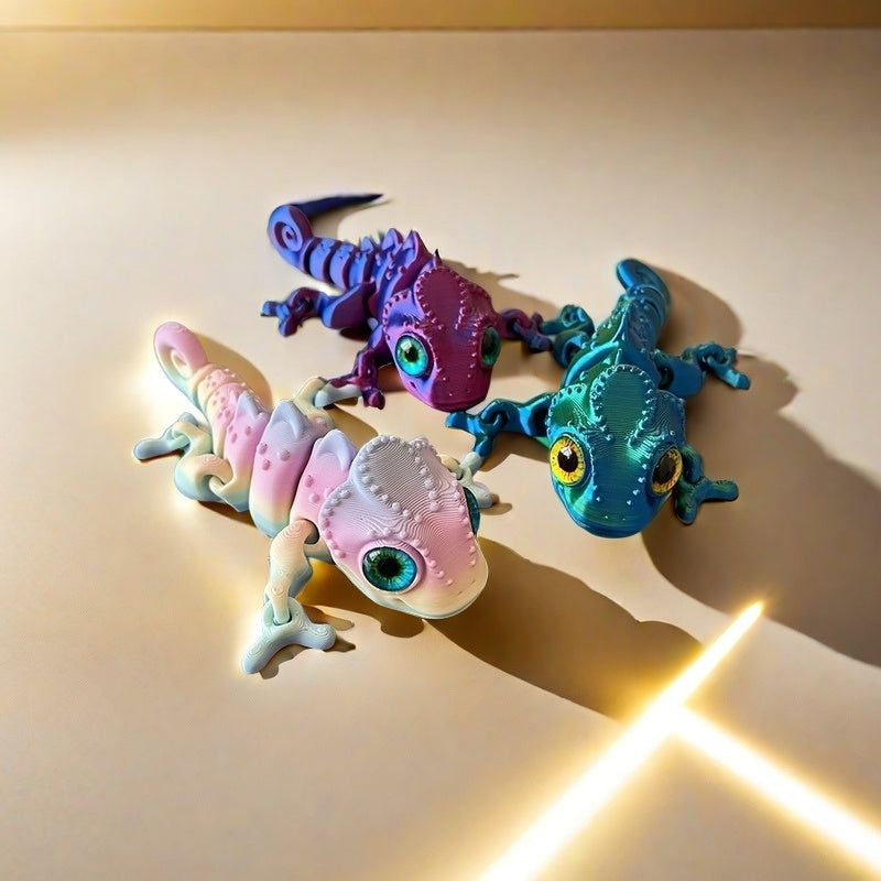 3D Printed Rainbow Chameleon with Realistic Eyes and Flexible Limbs