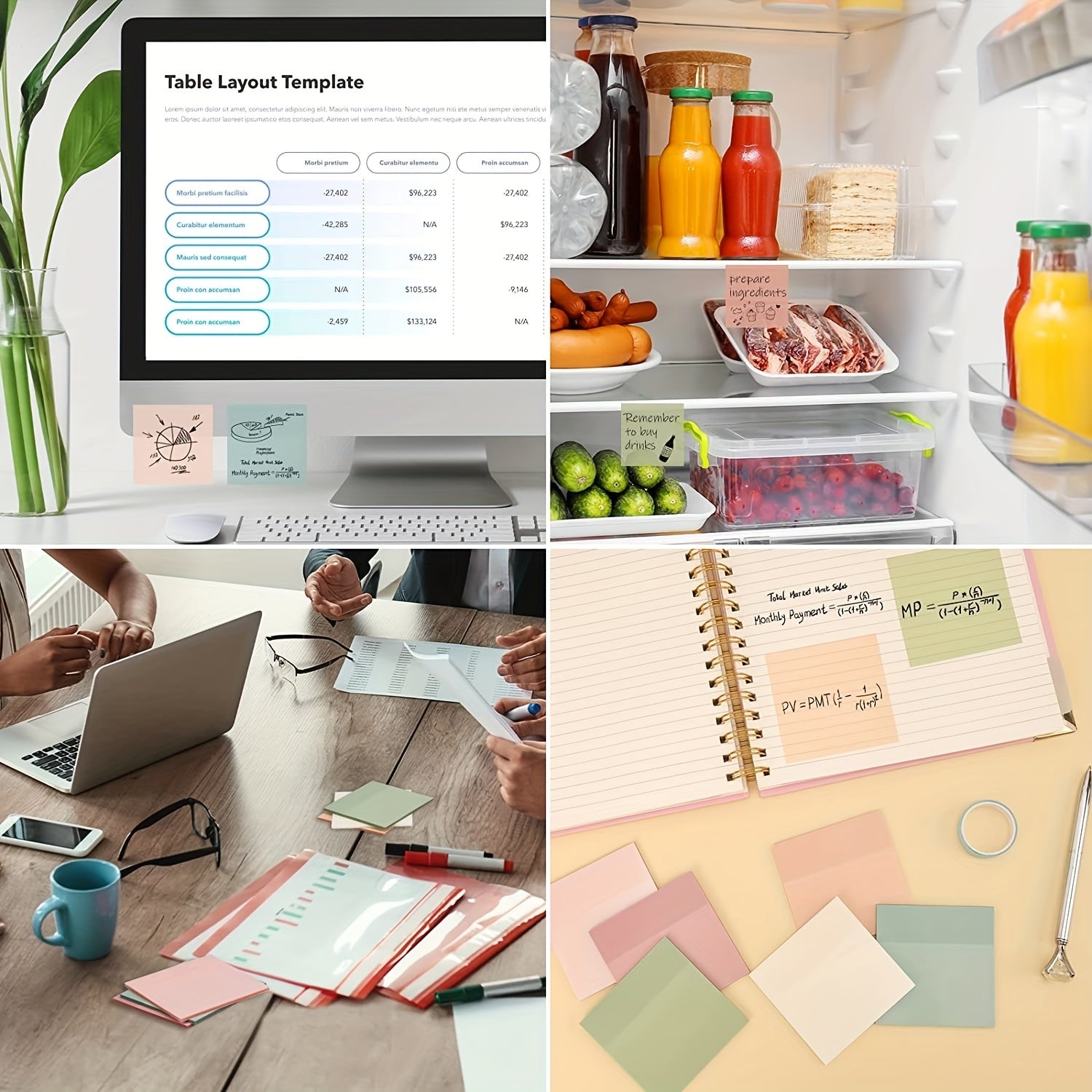 300 Sheets Pastel Transparent Sticky Notes 6 Pads 7.62x7.62 Cm