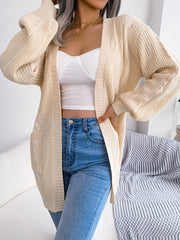 Loose Cactus Lantern Sleeve Cardigan with Pockets