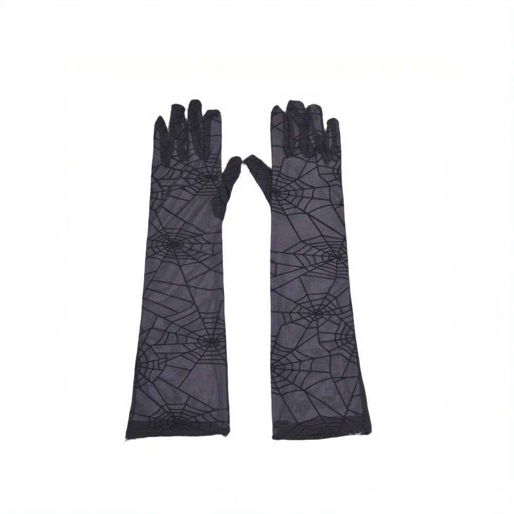 2pcs Halloween Cosplay Lace Up Long Gloves High Sheer Mesh Stretchy Polyester
