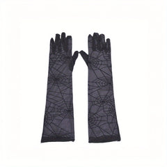 2pcs Halloween Cosplay Lace Up Long Gloves High Sheer Mesh Stretchy Polyester