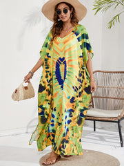  Boho Cover Up Women's Allover Print Maxi Split Dress