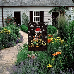 Christmas Garden Flag Mountain Dog Santa Hat Pattern 12x18 Holiday Decor