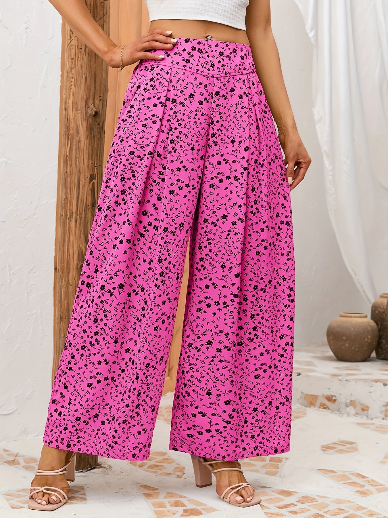 Floral Wide Leg Pants Spring Summer Casual Loose