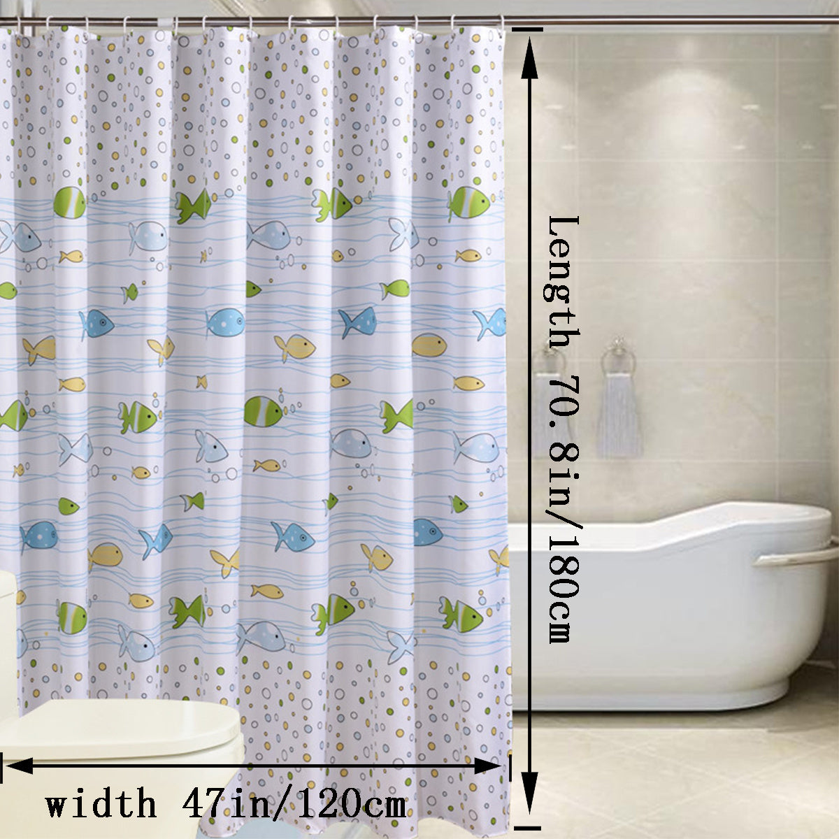 Waterproof Fresh Small Fish Shower Curtain with Metal Grommets