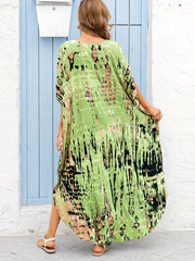  Tie Dye V-Neck Bat Sleeve Cover Up Dress
