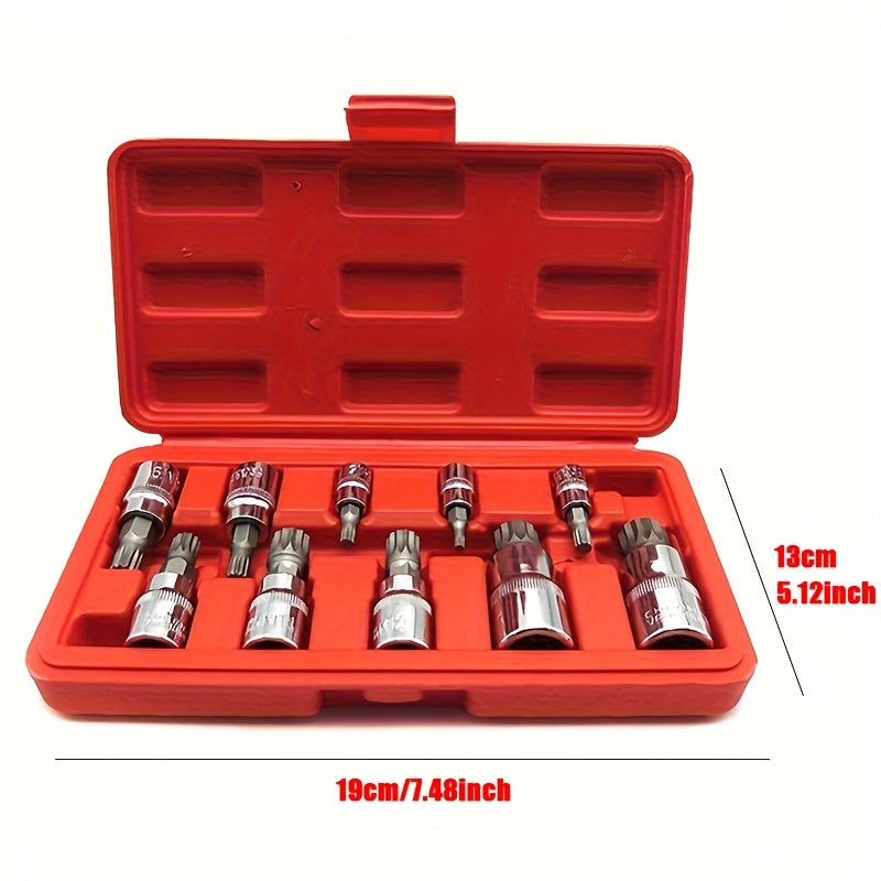 10pcs Triple Square Spline Bit Sockets Set Anti Rust Ratchets Wrench Hand Tools