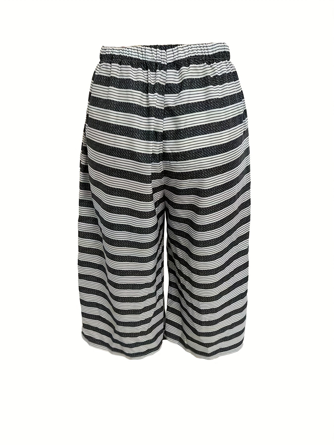 Striped Print Lounge Set Crew Neck Cami Top & Crop Pants Women's Loungewear