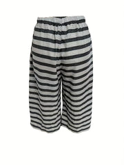 Striped Print Lounge Set Crew Neck Cami Top & Crop Pants Women's Loungewear