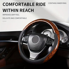 Wood Grain Steering Wheel Cover for 37-38 cm, Non-slip Protector