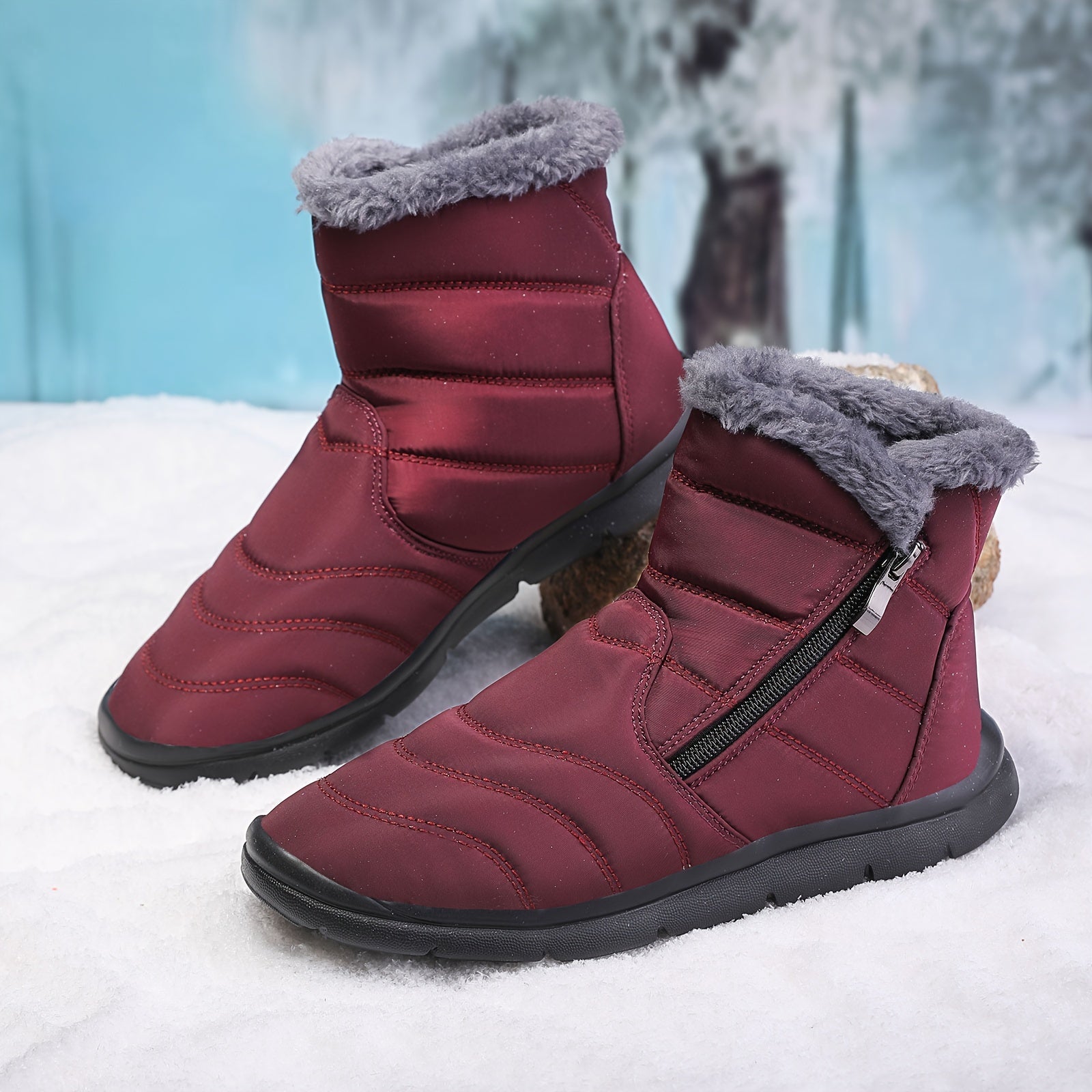 Winter Plus Velvet Women's Snow Boots Warm Lightweight Casual Zipper Snow Boots