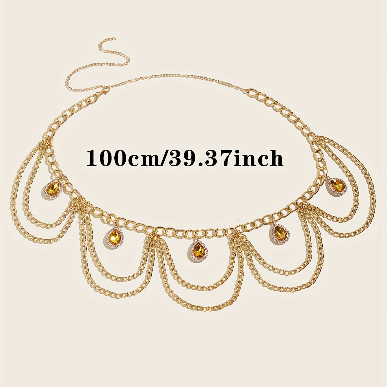 Crystal Pendant Waist Chain Layer Wave Tassel Metal Belly Chain