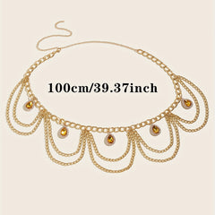 Crystal Pendant Waist Chain Layer Wave Tassel Metal Belly Chain