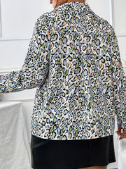  Leopard Print Retro Blouse Long Sleeve Button Up Shirt Top