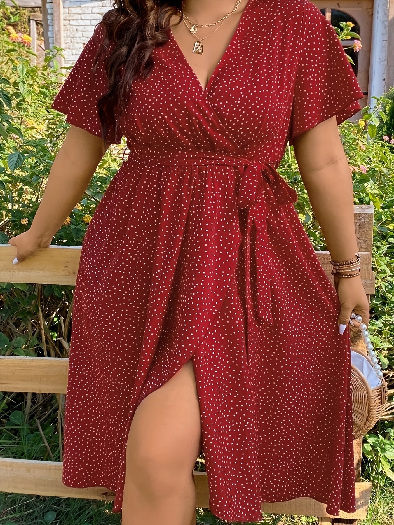  Polka Dot Wrap Dress with Belt