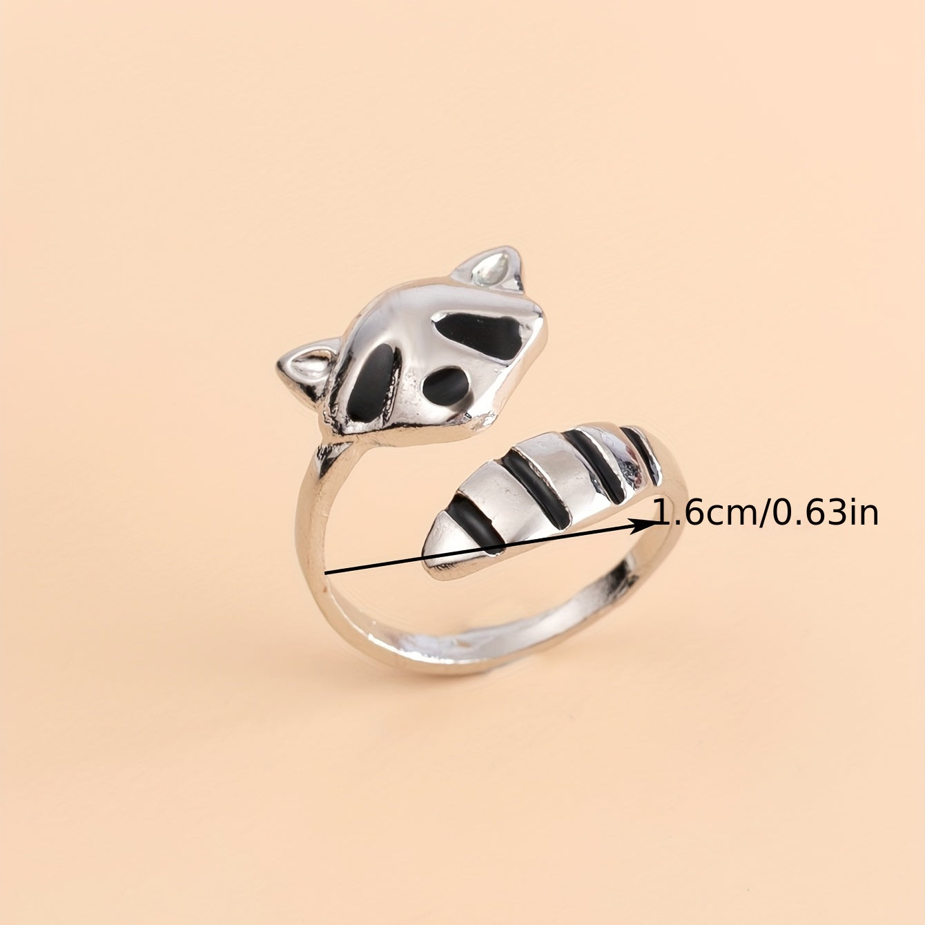Vintage Raccoon Open Ring Silver Plated