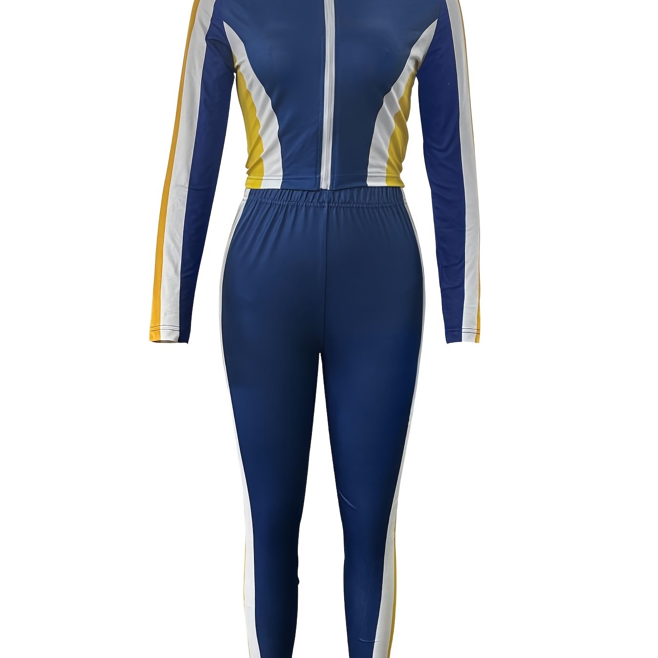  Colorblock Zipper Sweatshirt & Pants Set
