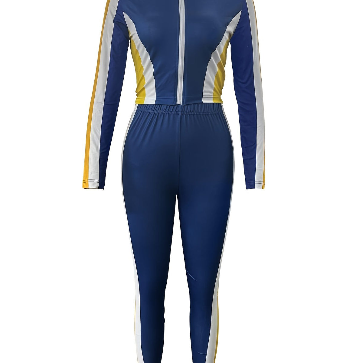  Colorblock Zipper Sweatshirt & Pants Set