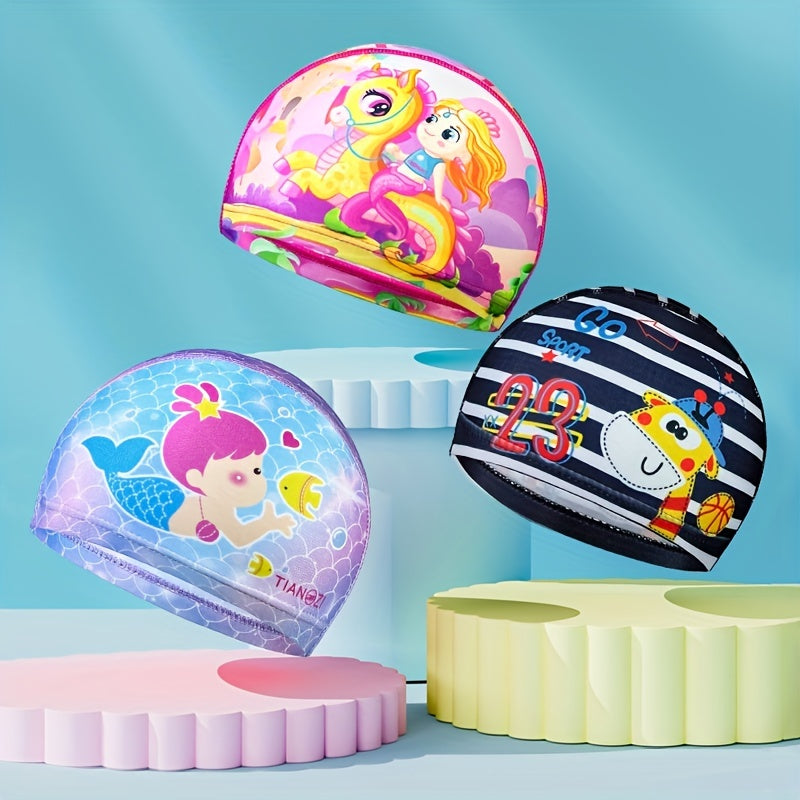 Kids Cartoon Waterproof Swimming Cap Mermaid Duck Deer Ear Protection