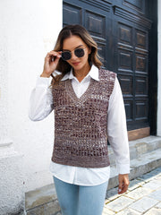 Women's V Neck Sleeveless Knitted Vest Casual Top