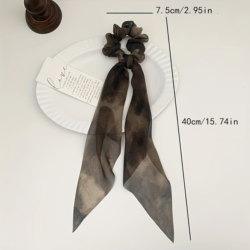 Smudged Ribbon Hair Tied Bun Ponytail Braided Rope Bow Scrunchie Accessories