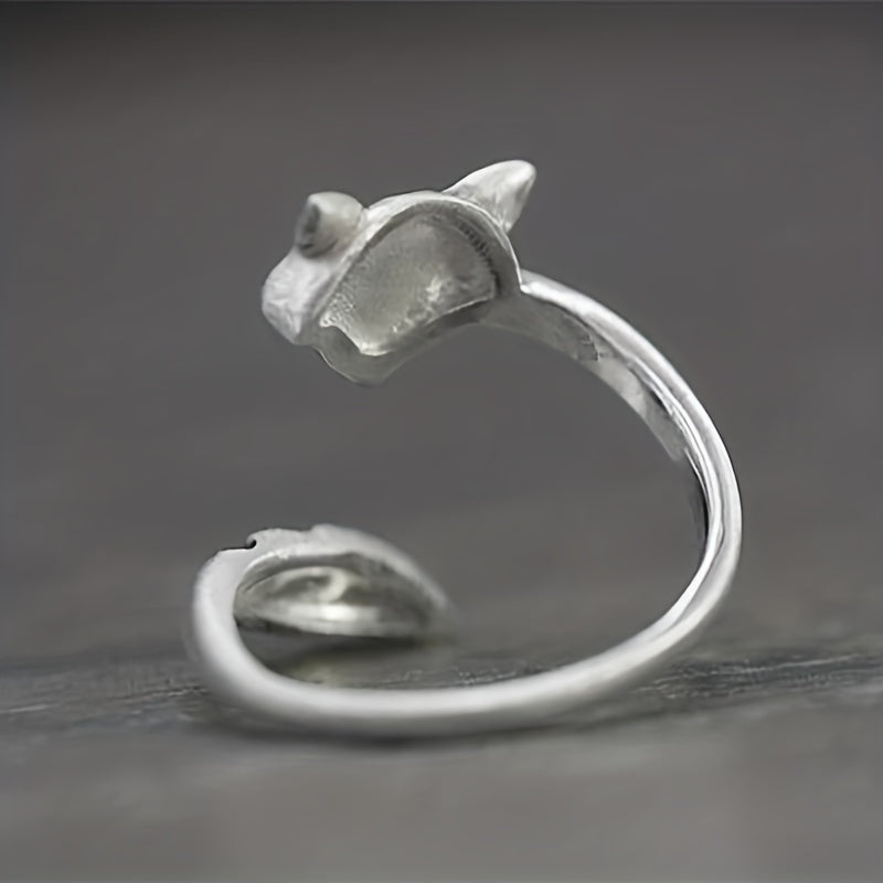 Vintage Raccoon Open Ring Silver Plated