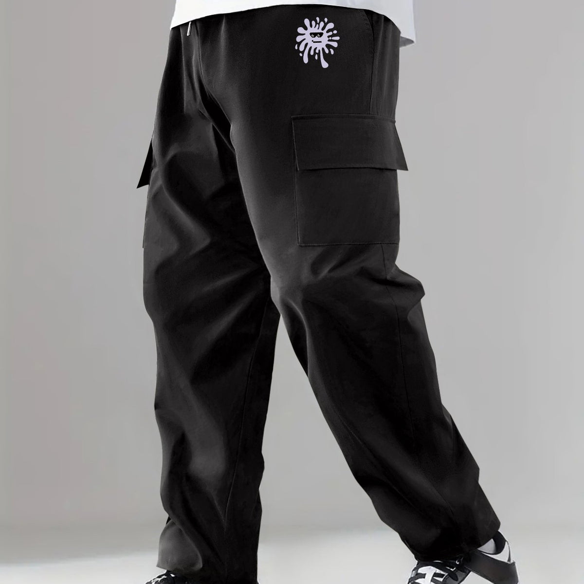 Men's Printed Cargo Pants Pocket Waist Drawstring Stretch Casual Pants