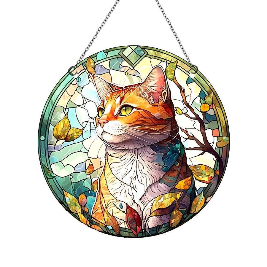 Christmas Acrylic Glass Ornament Cat Leaves Illustration Party Supplies
