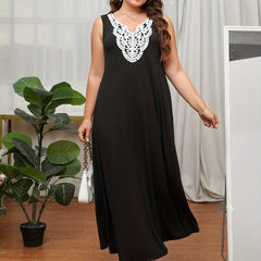  Colorblock Lace Maxi Tank Dress