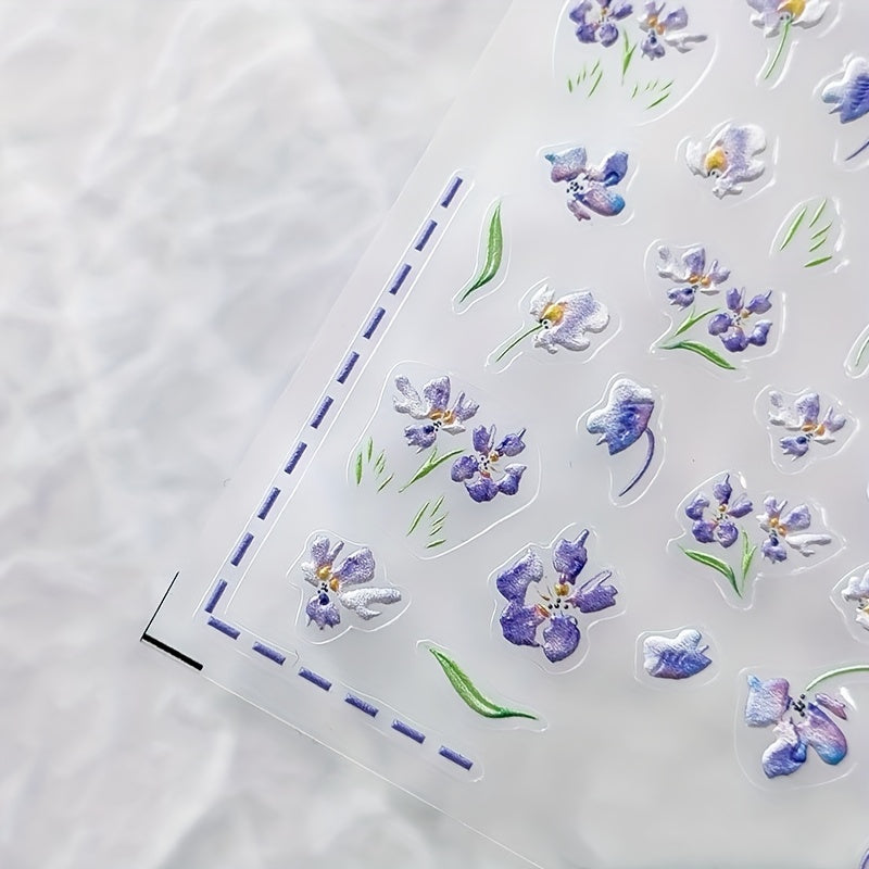 Elegant 3D Orchid Nail Art Sticker for Manicure