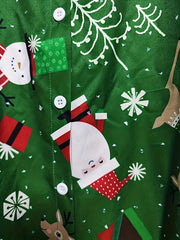  Christmas Casual Blouse Women's Plus Snowman & Elk Print Button Up