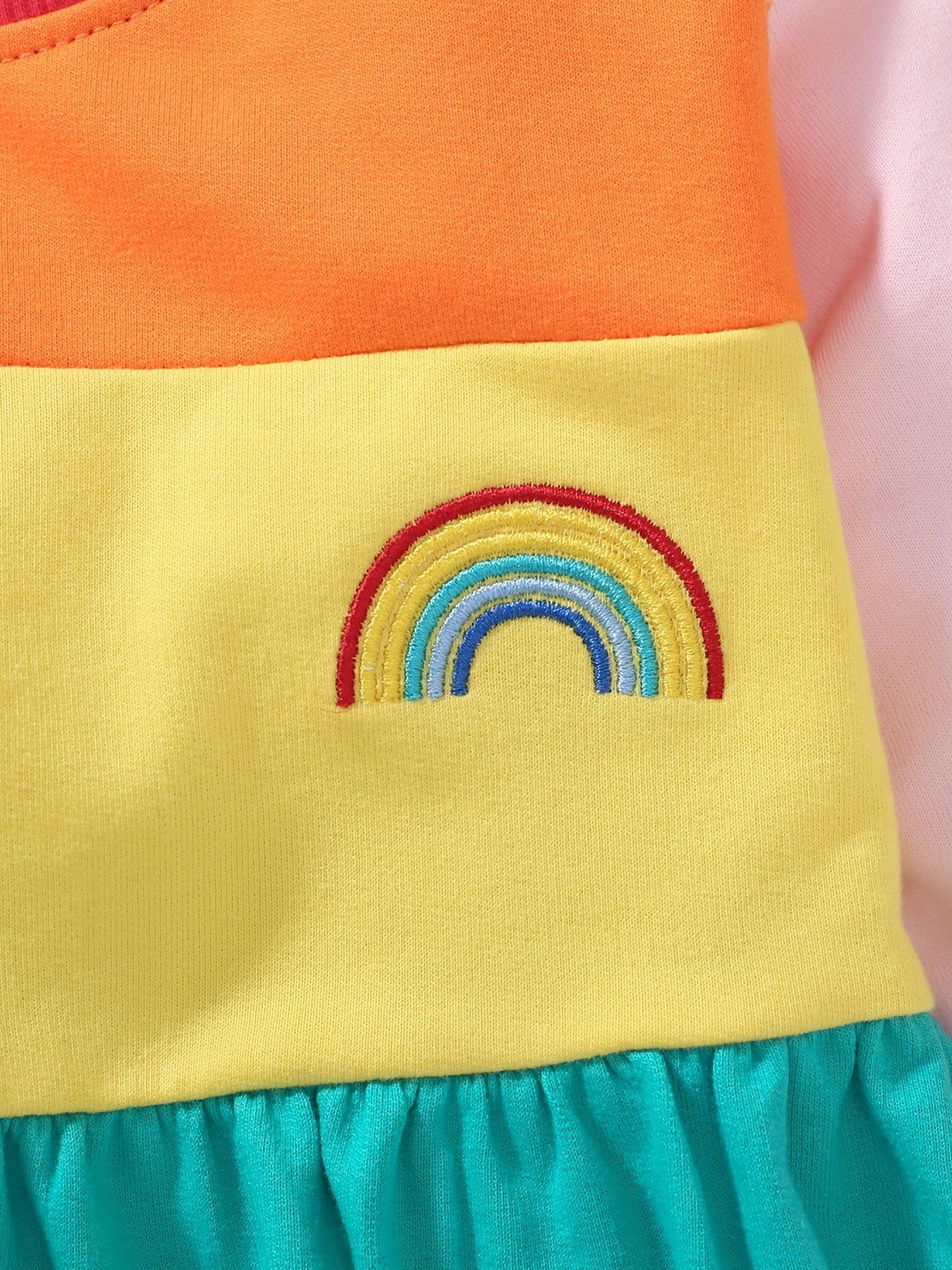 Girls Rainbow Block Long Sleeve Princess Dress