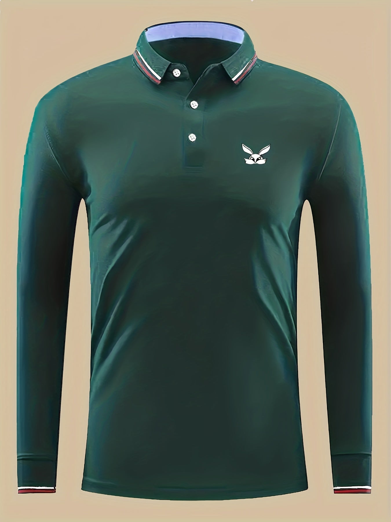 Bunny Print Men's Casual Long Sleeve Polo Shirt