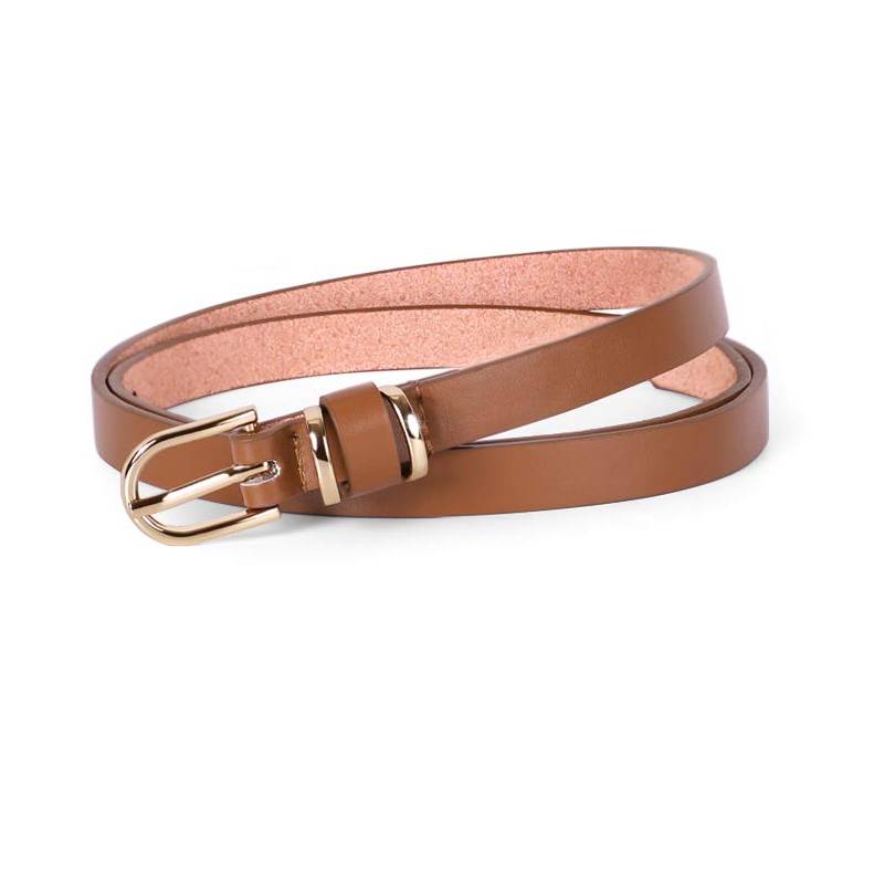 Women Faux Leather Skinny Thin Belt For Jeans Solid Metal Buckle Waist
