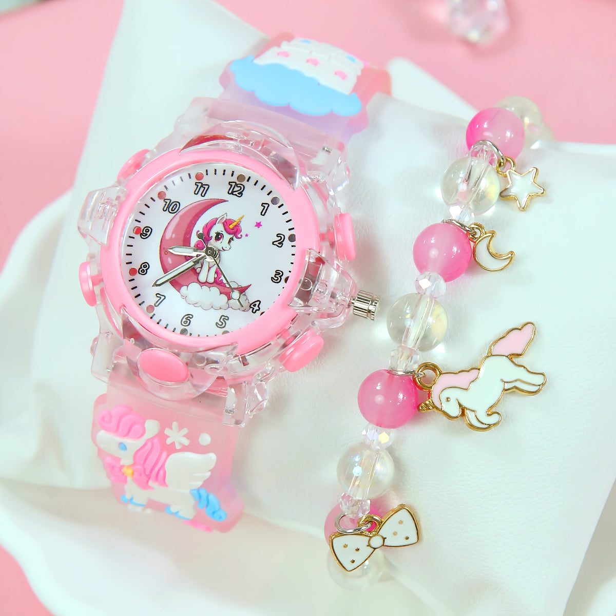 2pcs Unicorn Quartz Watch Set European American Sweet Style LED Night Light