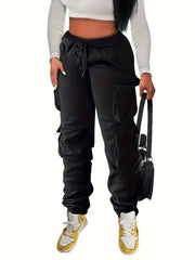 Women's Plus High Rise Cargo Pants Elastic Drawstring Pockets