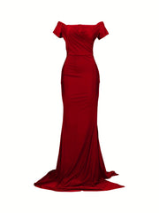 Off Shoulder Split Thigh Dress Solid Bodycon Party Maxi Dress