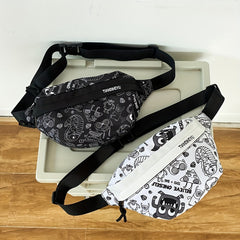 Cartoon Print Chest Bag Graffiti Pattern Canvas Sling Bag