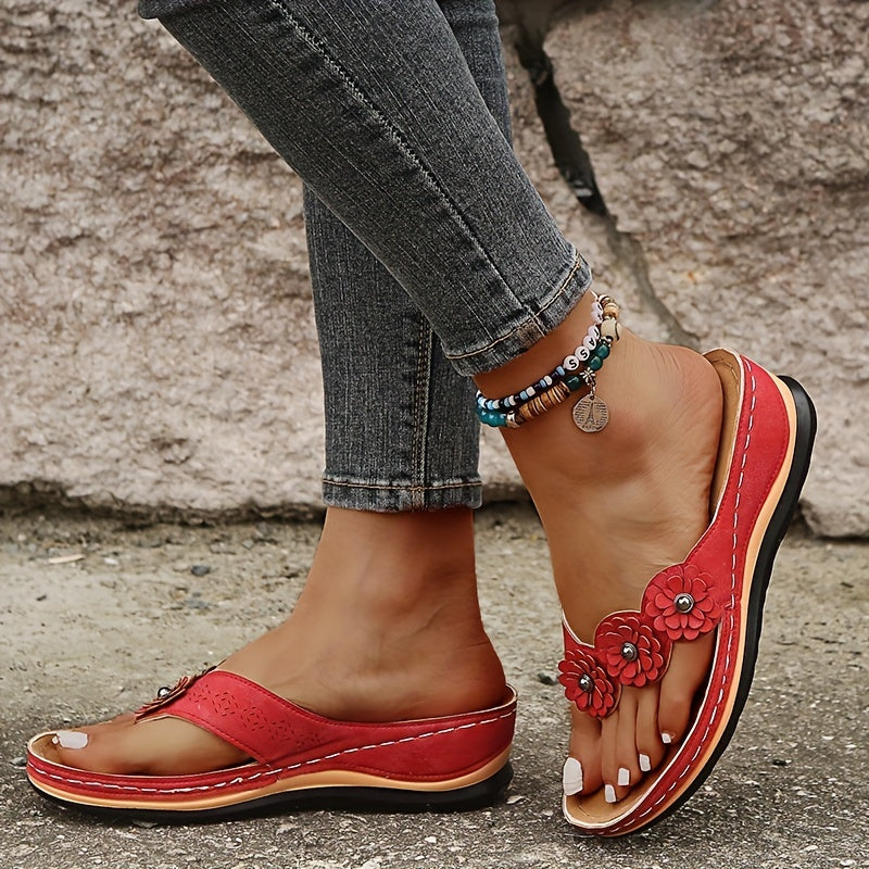 Women's Floral Flat Flip Flops Solid Non slip Gladiator Sandals
