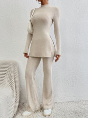 Ribbed Lounge Set Long Sleeve Top & Pants Women's Loungewear