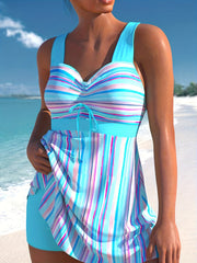  Modest Tankini Set Women's Plus Striped Print Swimsuit Two Piece Set
