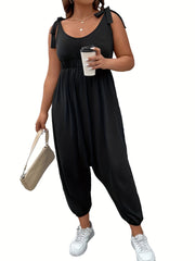  Casual Tank Jumpsuit Women's Plus Plain Tie Shoulder