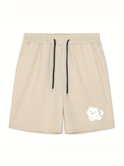 Men's Dog Doodle Print Workout Shorts Active Stretch Drawstring Sports Shorts