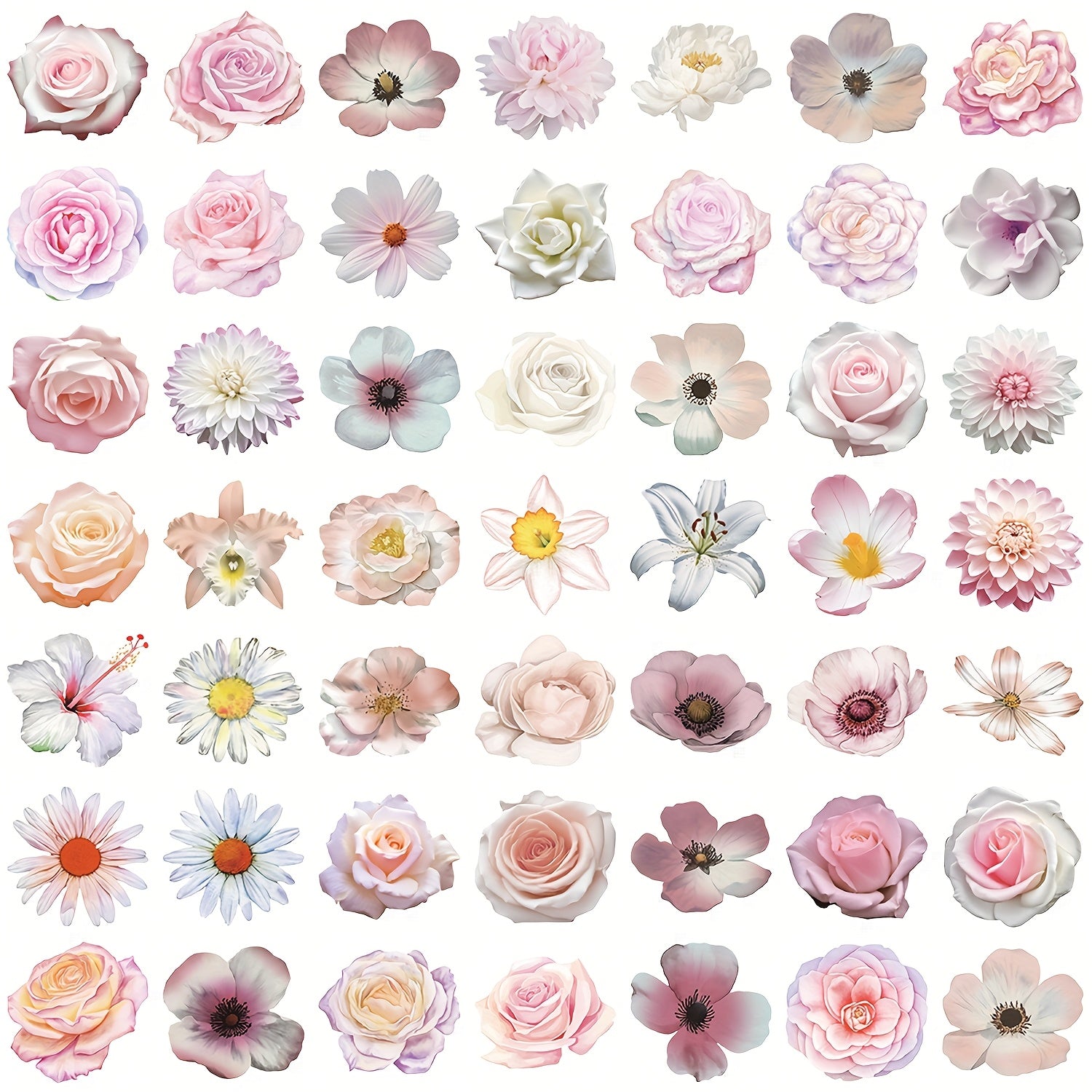 50pcs Pink Flowers Retro Vinyl Decals for Scrapbooking Water Bottles Co