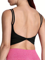  Solid Split Strap Twist Backless Crop Cami Top