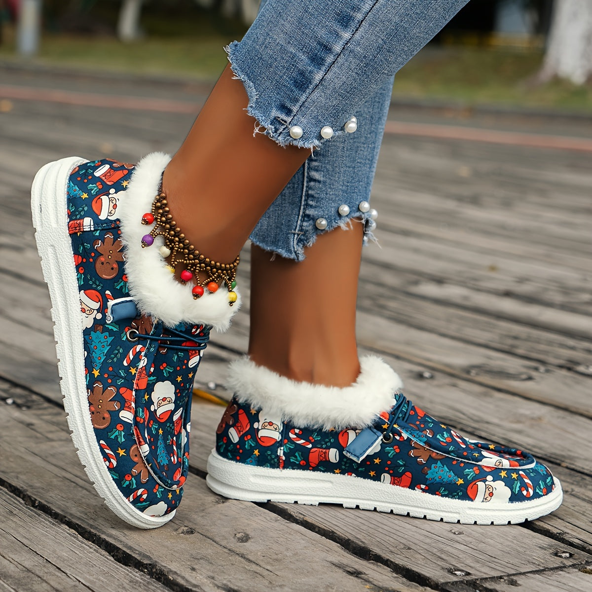 Women's Christmas Style Snow Boots with Santa Gingerbread Patterns