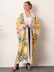  Boho Kimono Women's Plus Floral Print Long Sleeve Beach Cover-Up