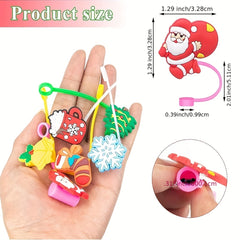 12pcs Cartoon Christmas Straw Cover Reusable Dustproof Straw Plugs Cup Accessori