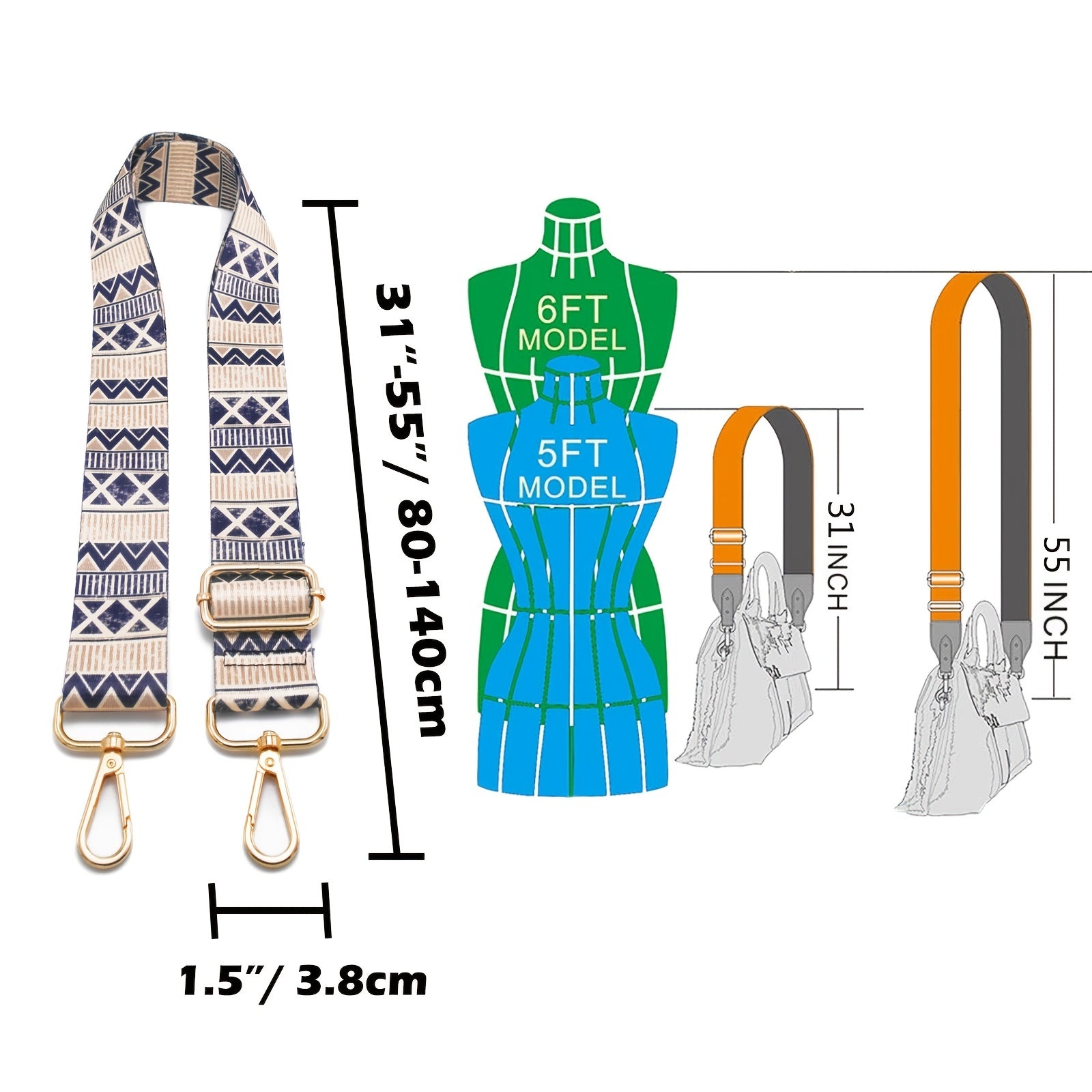 Geometric Pattern Bag Replacement Straps Handbag Shoulder Wide Adjustable Strap